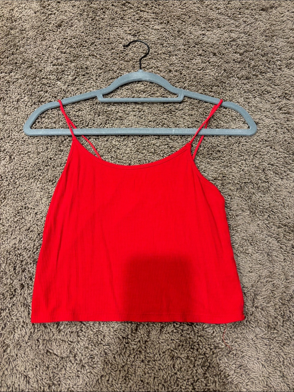 Red Ribbed Spaghetti Strap Tank Top - Women
